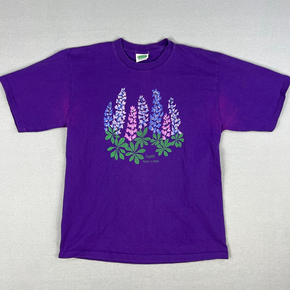 VTG 90s Penmans Naturals Nova Scotia Lupin Flower T Shirt Purple Single Stitch